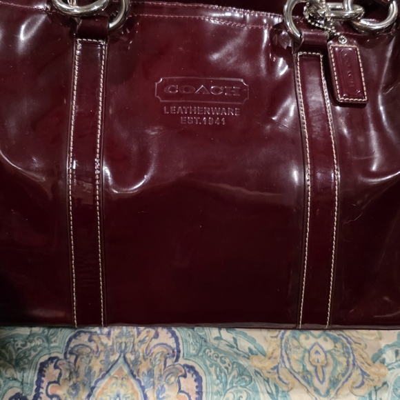 Coach Burgundy Patent Leatherware Tote Bag - Picture 1 of 8